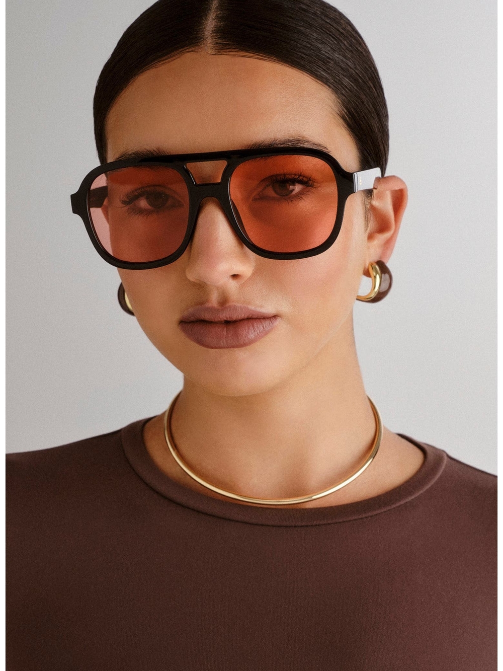 Black Frame Sunglasses with Amber Lenses - Women